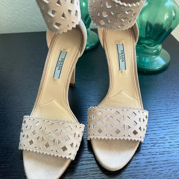 Prada Nude Suede Cutout Ankle Strap Sandals Shoes - Picture 4 of 6